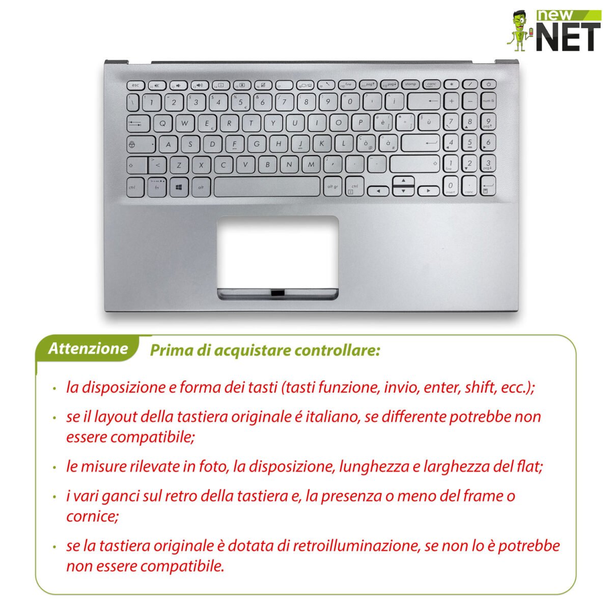 Top Case 90NB0K92-R31IT0 per ASUS Vivobook 15 X512 con Tastiera italiana, Colore: Argento - immagine 6