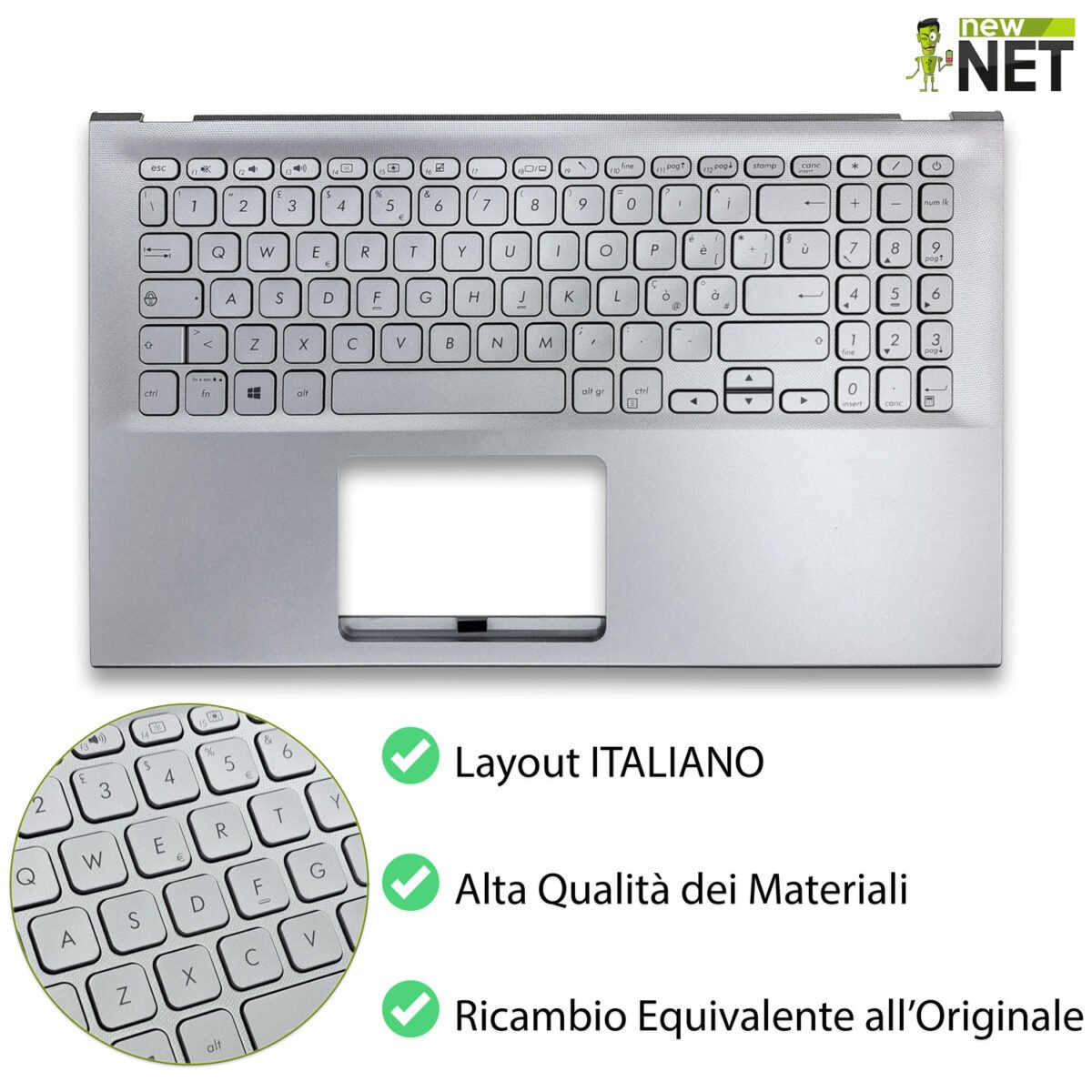Top Case 90NB0K92-R31IT0 per ASUS Vivobook 15 X512 con Tastiera italiana, Colore: Argento - immagine 4