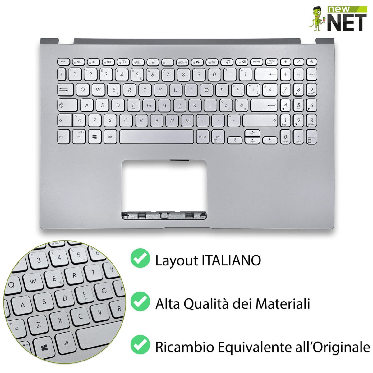 Top Case 90NB0MZ1-R36IT2 per ASUS X509 con Tastiera italiana, Colore: Argento - immagine 4