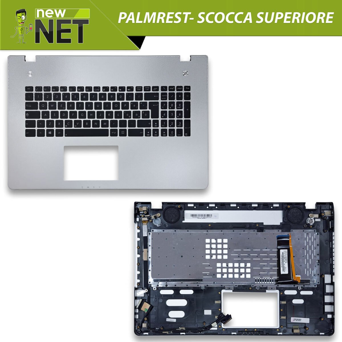 Top Case 90R-NAL1K3F80Y per ASUS N76 con Tastiera italiana retroilluminata, Colore: Argento - immagine 5