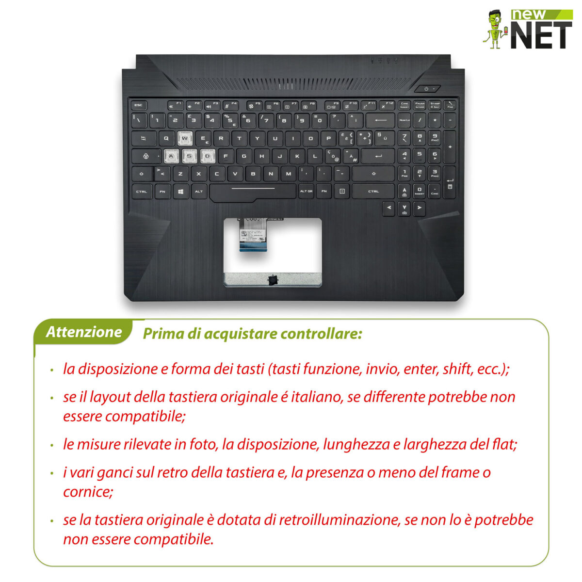 Top Case 90NR02M5-R31IT2 per ASUS TUF Gaming FX505D con Tastiera italiana retroilluminata RGB, Colore: Nero - immagine 6