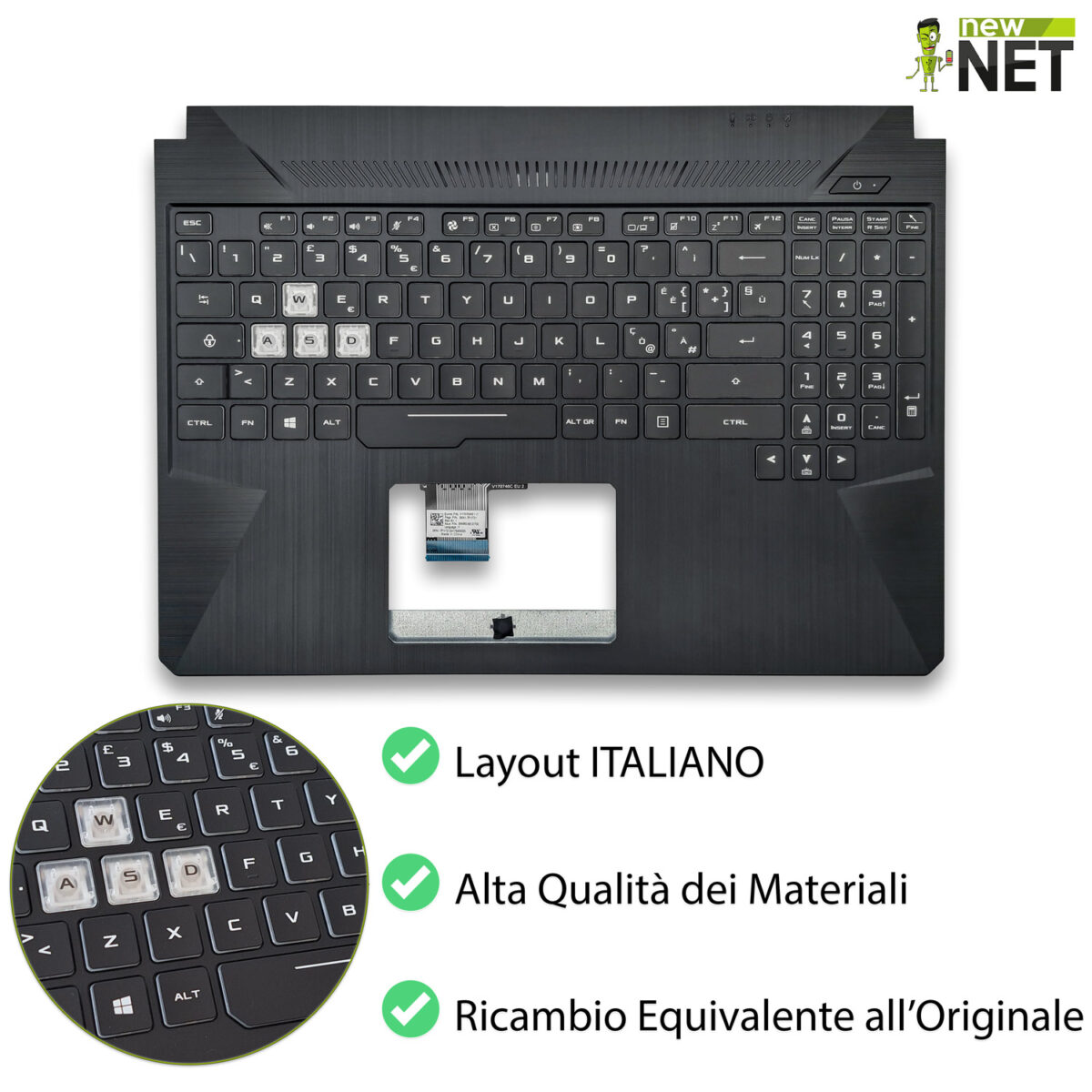 Top Case 90NR02M5-R31IT2 per ASUS TUF Gaming FX505D con Tastiera italiana retroilluminata RGB, Colore: Nero - immagine 4