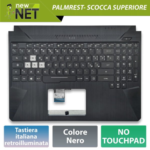 Top Case 90NR02M5-R31IT2 per ASUS TUF Gaming FX505D con Tastiera italiana retroilluminata, Colore: Argento