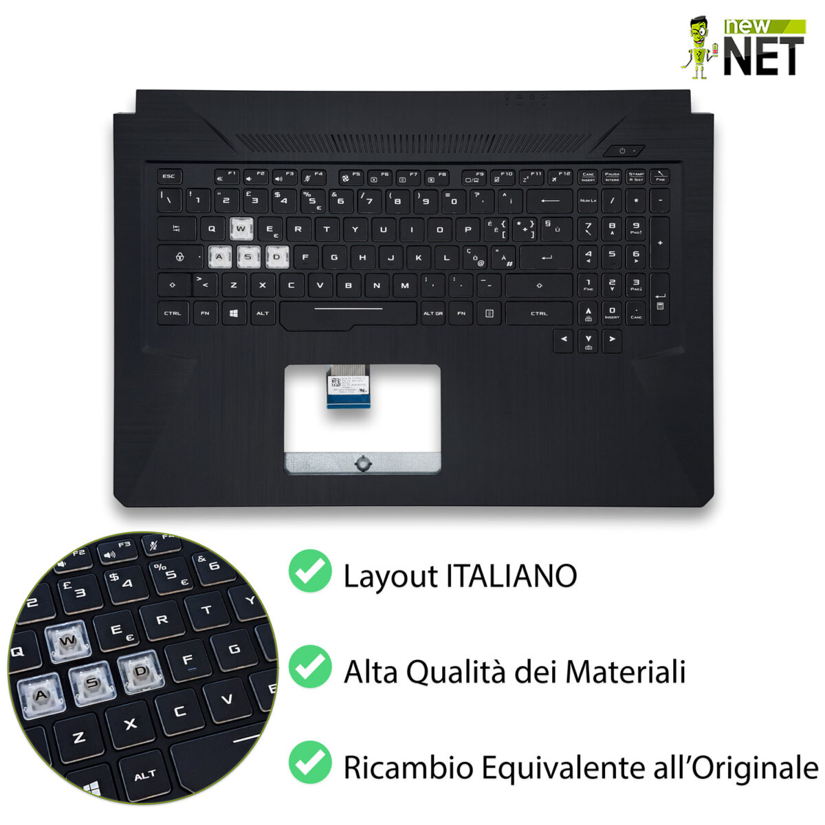Top Case 90NR00Z1-R32IT1 per ASUS TUF FX705 con Tastiera italiana retroilluminata RGB, Colore: Nero - immagine 3