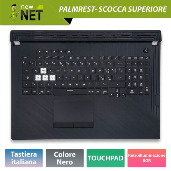 Top Case 90NR01T3-R33IT0 per ASUS ASUS ROG Strix G G731 con Tastiera italiana retroilluminata RGB, Colore: Nero
