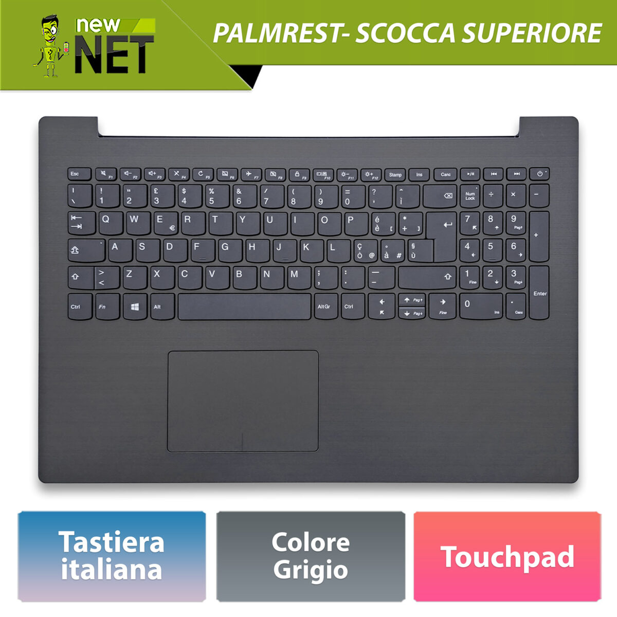 Top Case 5CB0N86464 per Lenovo IdeaPad 320-15IKB con Tastiera italiana, Colore: Grigio