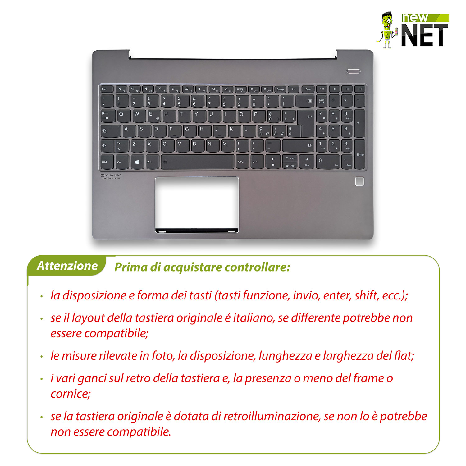 Top Case 5CB0U43625 per Lenovo IdeaPad S540-15IWL GTX con Tastiera retroilluminata italiana, Colore: Grigio - immagine 5