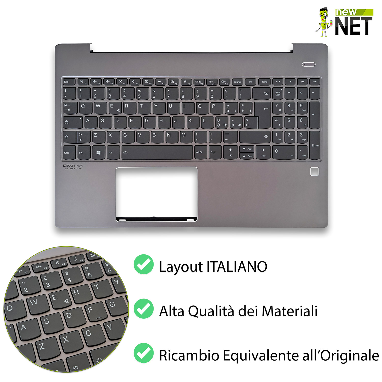 Top Case 5CB0U43625 per Lenovo IdeaPad S540-15IWL GTX con Tastiera retroilluminata italiana, Colore: Grigio - immagine 4