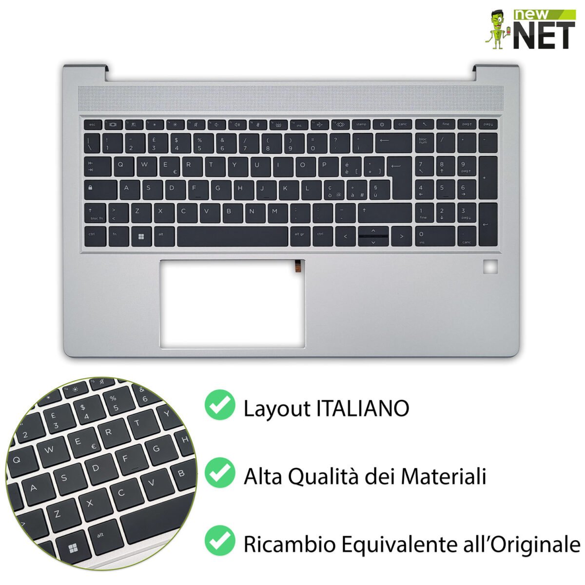 Top Case M21741-061 per HP ProBook 450 G8 con con Tastiera italiana retroilluminata, Colore: Argento - immagine 5