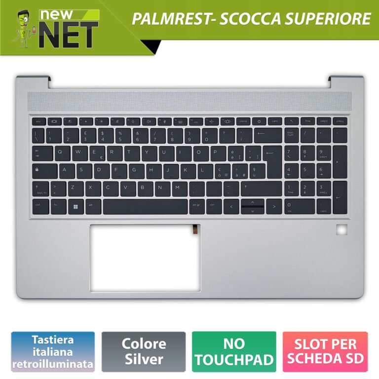 Top Case M21741-061 per HP ProBook 450 G8 con con Tastiera italiana retroilluminata, Colore: Argento