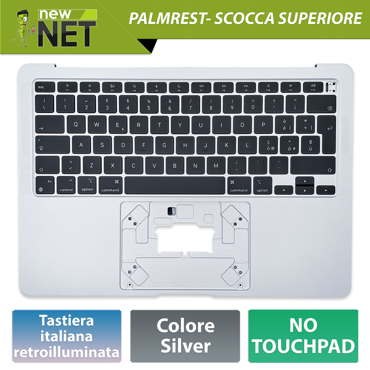 Top Case T661-16833 per MacBook Air M1 13" A2337 2020 con tastiera italiana retroilluminata, colore argento