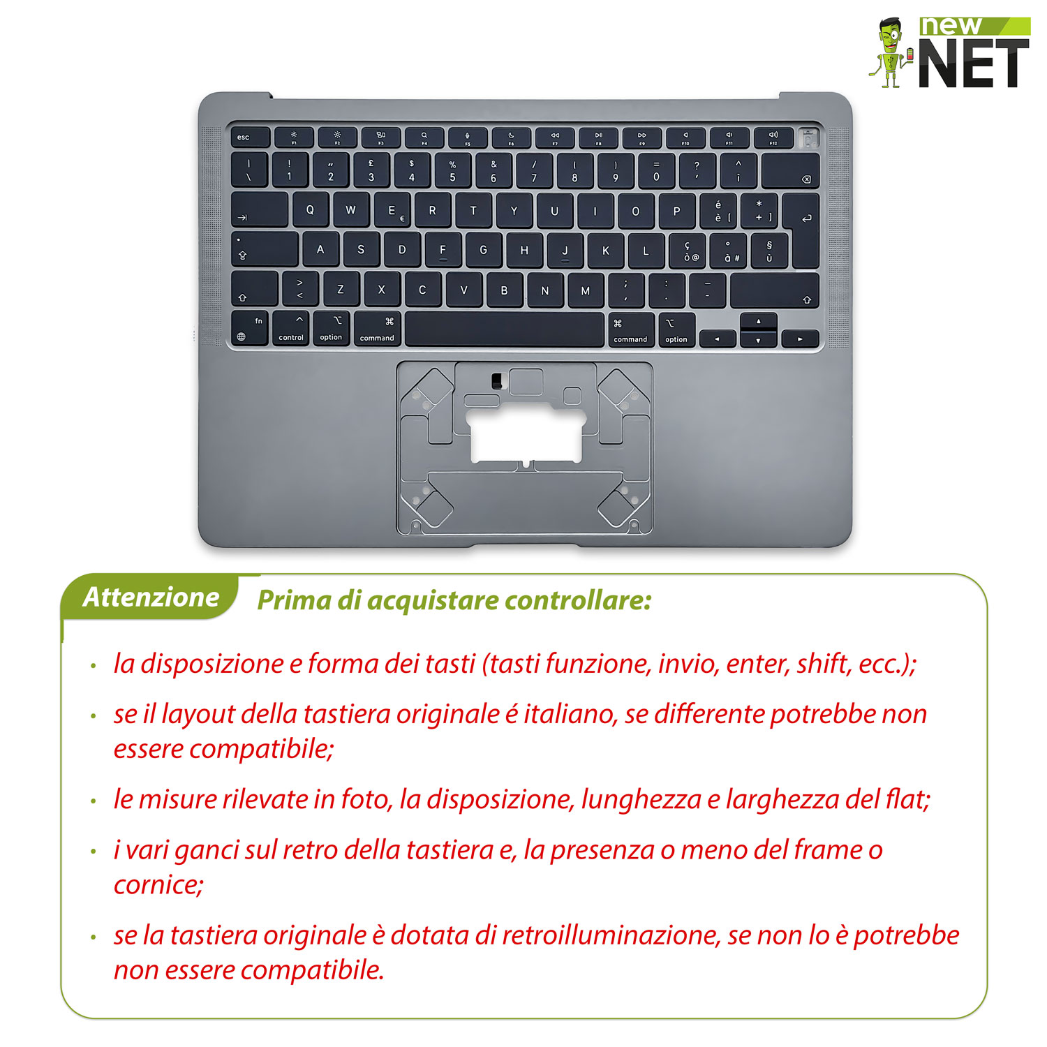 Top Case T661-16831 per MacBook Air M1 13" A2337 2020 con tastiera italiana retroilluminata, colore grigio - immagine 5