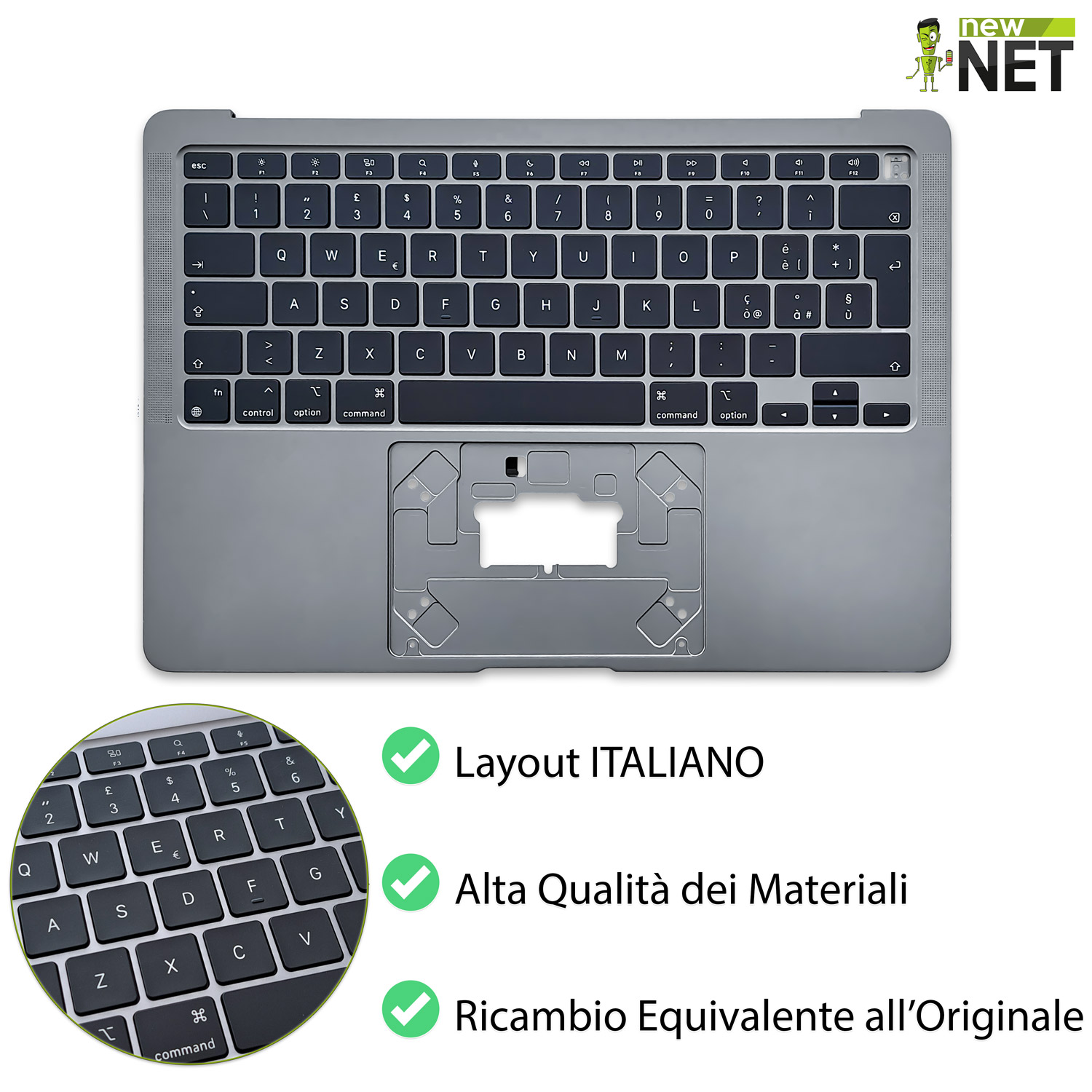 Top Case T661-16831 per MacBook Air M1 13" A2337 2020 con tastiera italiana retroilluminata, colore grigio - immagine 4