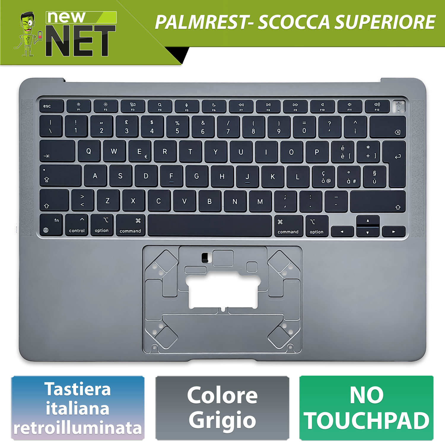 Top Case T661-16831 per MacBook Air M1 13" A2337 2020 con tastiera italiana retroilluminata, colore grigio
