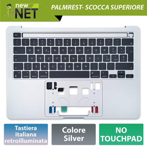 Top Case T661-18433 per MacBook Pro M1/M2 13" A2338 2020-2023 con tastiera italiana retroilluminata, colore argento