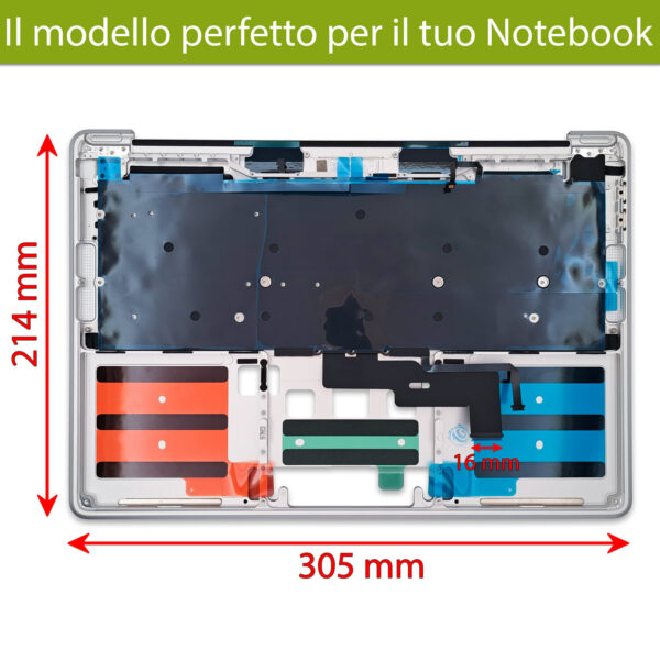 Alternative view of Top Case T661-18433 per MacBook Pro M1/M2 13" A2338 2020-2023 con tastiera italiana retroilluminata, colore argento