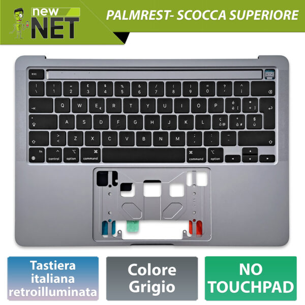 Top Case T661-18432 per MacBook Pro M1/M2 13" A2338 con tastiera italiana retroilluminata, colore grigio