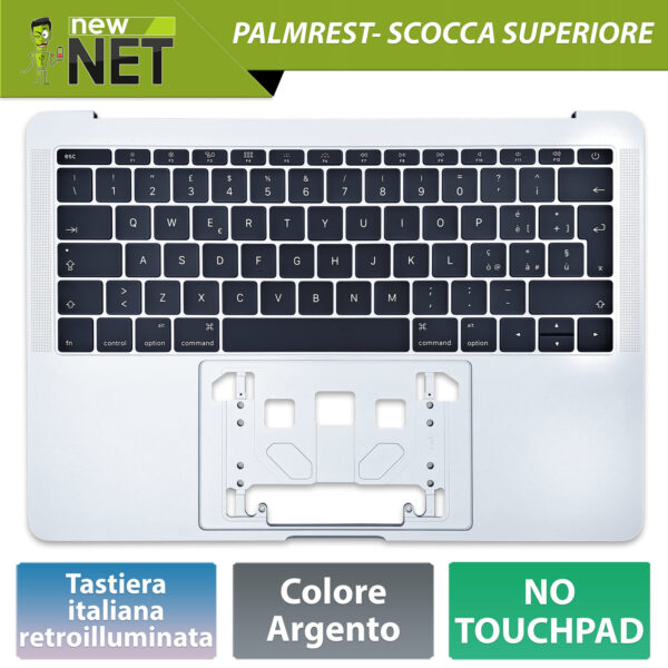 Top Case 661-07947 per MacBook Pro 13" A1708 2016-2017 con Tastiera italiana retroilluminata, Colore Argento