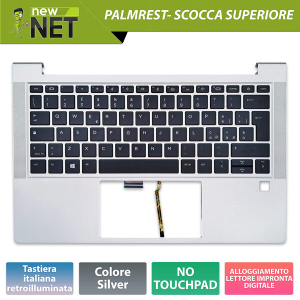Top Case N10777-061 per HP EliteBook 630 G9 con Tastiera italiana retroilluminata, Colore Argento