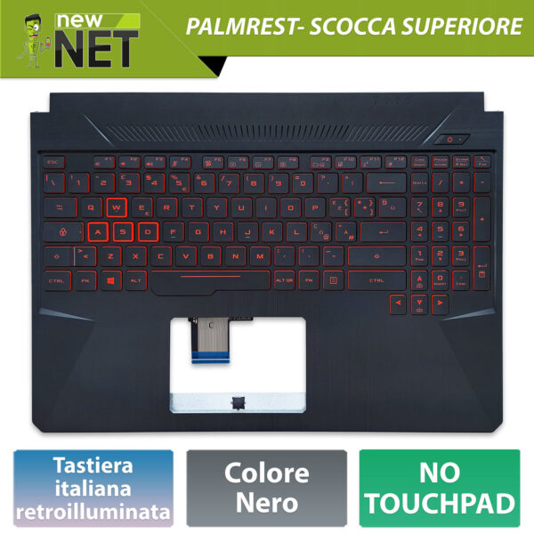 Top Case 90NR00S2-R32IT0 per ASUS TUF Gaming FX505 con Tastiera italiana retroilluminata, Colore Nero