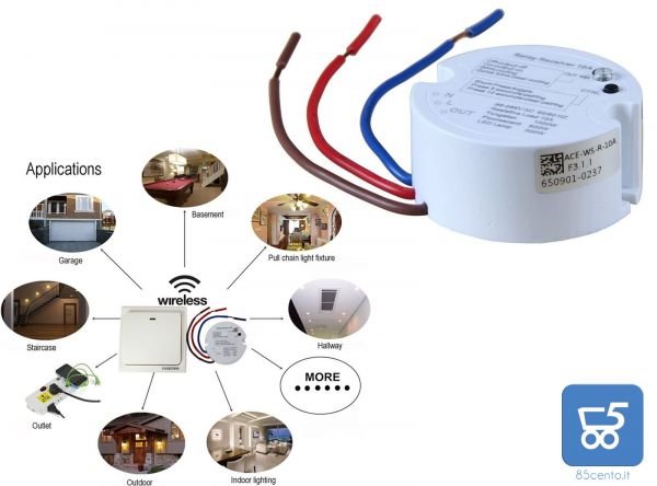 Ricevitore Acegoo Controller Relè Remoto Funziona con Interruttore Luce Senza Fili per lampada telecomando on/off ingresso AC85-265V 10 ampere Solo Ricevitore