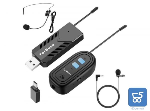 Set Microfono wireless headset Mic Microfono a clip con Ricevitore e Trasmettitore Wireless per Riprese video Registrazioni