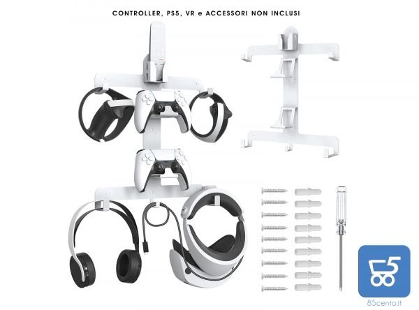 Stand Accessori per PS5 Supporto per Montaggio a Parete in Metallo con Ganci per Cuffie Cavi Controller e Visore VR