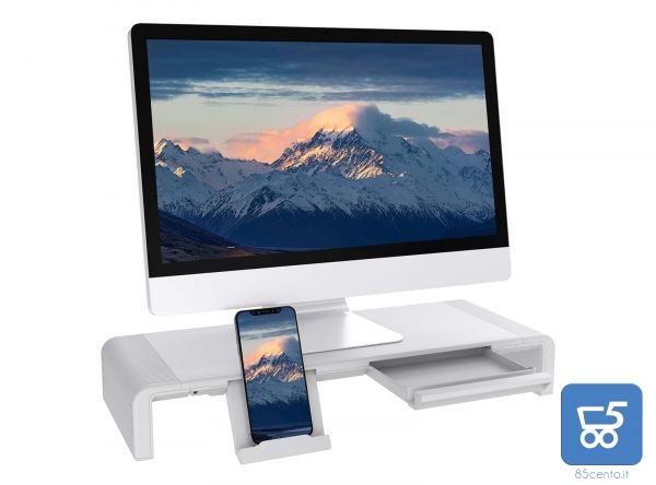 Supporto Pieghevole per Monitor Larghezza Regolabile per iMac Laptop Monitor Cassetto Portaoggetti per Tablet Supporto Cellulare