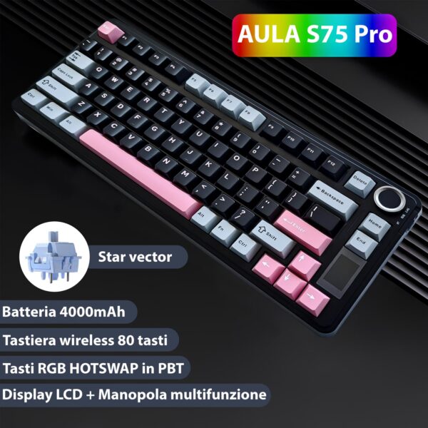 AULA S75Pro, Tastiera meccanica layout al 75% hot swappable
