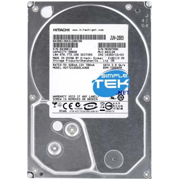 HITACHI 500GB HDD 3,5" SATA HARD DISK DISCO RIGIDO DVR PC DESKTOP SERVER NAS